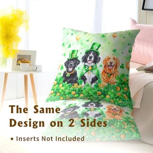 St. Patrick's Day Pillow Covers 2 Pack 24x24 inch Leprechaun Hat Dog Cotton Pillowcase Shamrock and Gold Coin Happy Holiday Throw Pillow Cases Irish Green Decorative Cushion Covers for Sofa Couch