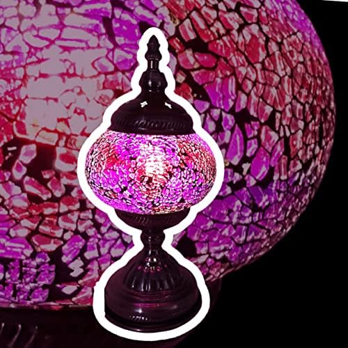 SILVERFEVER Handcrafted Mosaic Turkish Lamp Moroccan Glass Table Desk Bedside Light Bronze Base with E12 Bulb (Deep Pink)