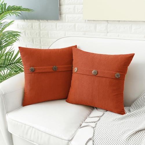 HWY 50 Burnt Orange Chenille Throw Pillow Covers 20x20 Inch Buttons