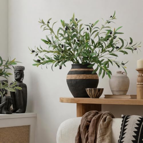 Leftover 4 Pcs 33.4'' Faux Tall Olive Branches for Vase Realistic,Tall Faux Greenery for Vase,Fake Plants,Eucalyptus Stems,Faux Stems for Centerpieces Decoration,Home Decor,Coffee Table Decor