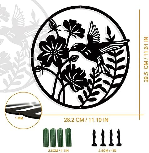 NBEADS Plant Bird Metal Wall Art Decor, Oval Matte Wall Hanging Decor Silhouette Wall Art for Home Bedroom Living Room Garden Hotel Office Wall Christmas Festival Decoration Gift, 11.1×11.6"