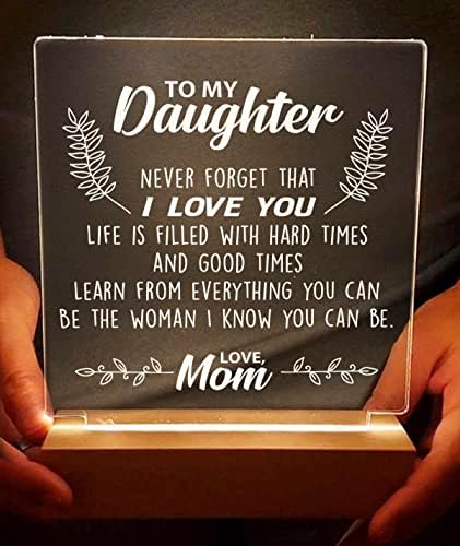 WSYEAR Daughter Gifts from Mom, Mothers Day Birthday Gifts for Daughter, Gifts for Daughter from Mom, Acrylic Night Lights with Wood Base and USB Charging Cable, for Graduation Wedding