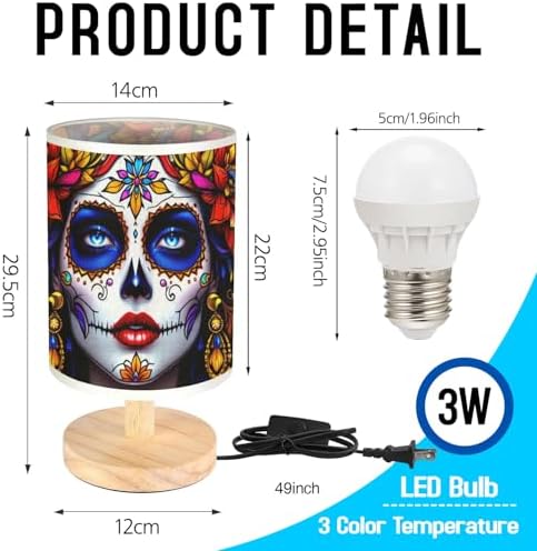 Sugar Girl Table Lamp LED 3-Color Pressed Bedside, Sugar Girl Shade Lamp with Wood Base for Bedroom Living Room Desk Office TL01