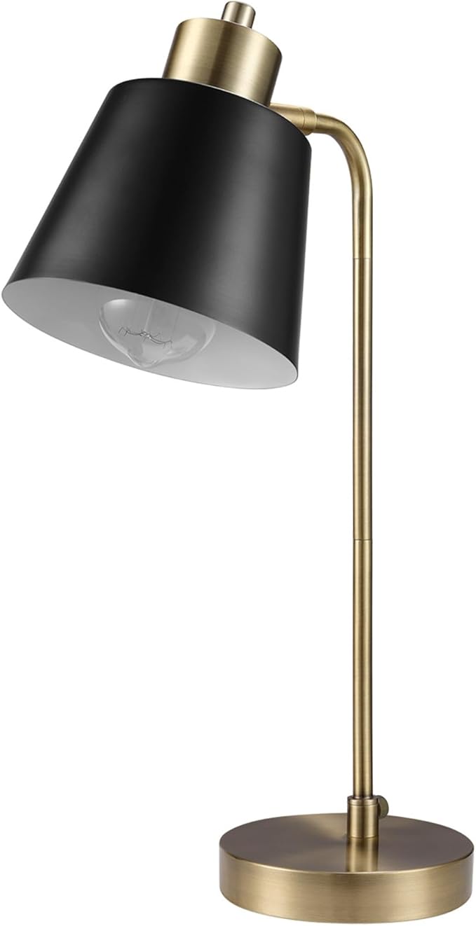 Globe Electric 18" Matte Brass Desk Lamp with Matte Black Metal Shade