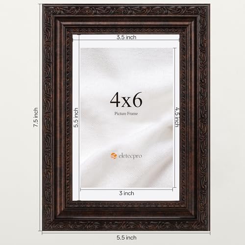 eletecpro 4x6 Vintage Picture Frame, Glass Cover, Brown, 2-Pack