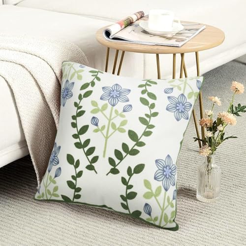 Merrycolor Decorative Pillow Cover, Embroidered Green Leaves Decorative Throw Pillow Covers Couch Square Pillowcases Cushion for Bedroom Sofa Farmhous（Pack of 1