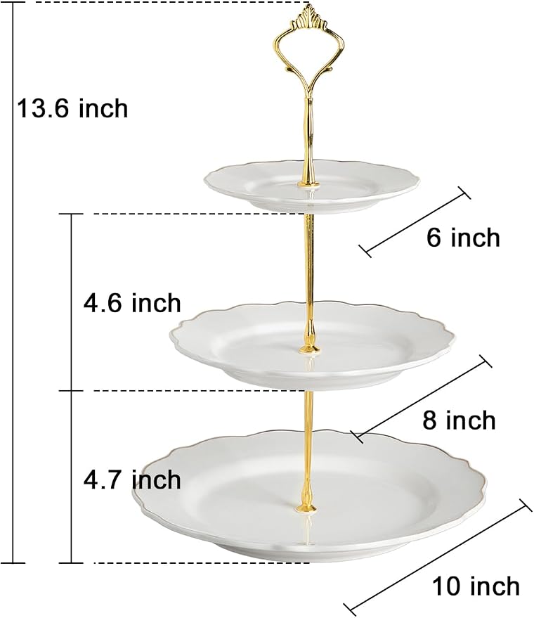 Sweejar 3 Tier Ceramic Cake Stand Wedding, Dessert Cupcake Stand for Tea Party Serving Platter(White)