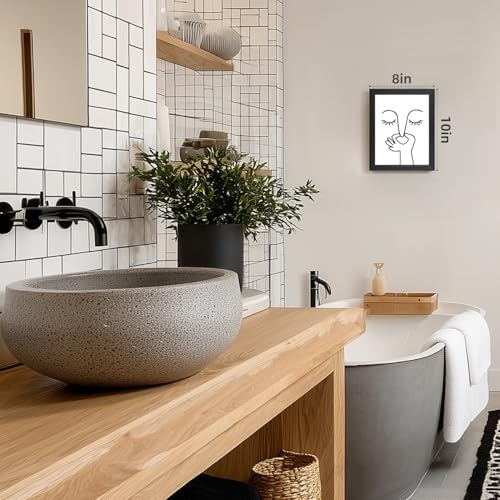 Cyebmo Funny Bathroom Wall Art, Minimalist Black and White Bathroom Picture Wall Decor, Toilet Pinching Nose Art Print for Restroom Guest BathRoom Wood Framed Ready to Hang 8x10 Inch