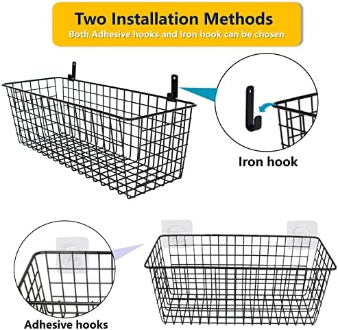 Joben Oligey 3 Set [Extra Large] Hanging Wall Baskets ,Wire Basket For Storage Pantry, Farmhouse Food Storage Kitchen Pantry Laundry Closet Garage RV ,Black