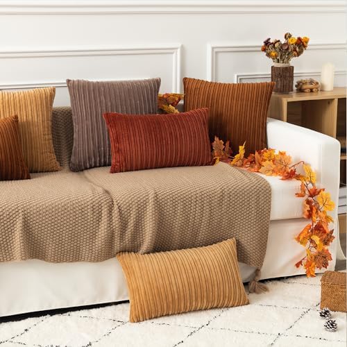 Kevin Textile Striped Corduroy 16”x16” Pillow Covers 2 Pack, Light Brown
