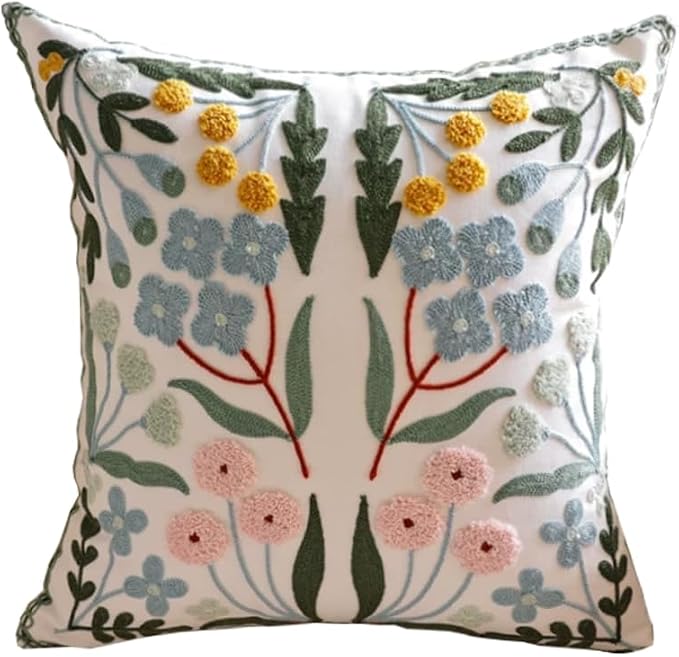 YIcabinet Pack of 2 Throw Pillow Covers,Little Daisy Embroidered Pillow Case Soft Decorative Pillowcases for Home Sofa Couch 18x18 Inch