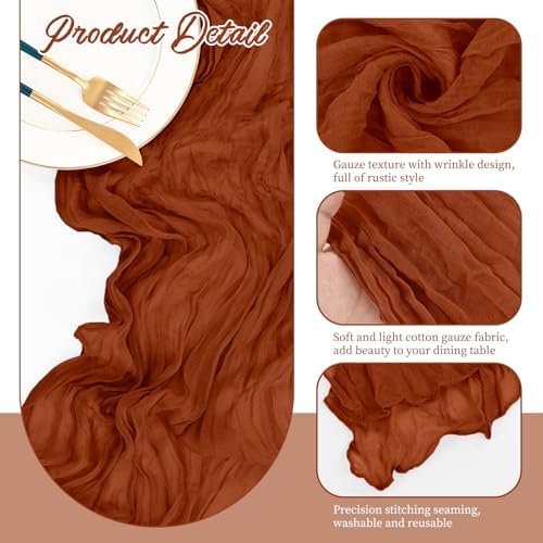 10 Pack Terracotta Cheesecloth Table Runner Long,21.5 x 120 Inch