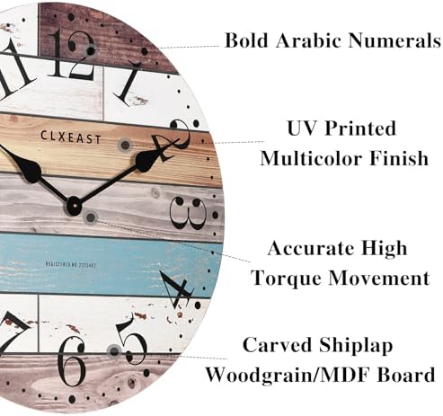 CLXEAST 24 Inch Coastal Farmhouse Wall Clocks for Living Room Decor