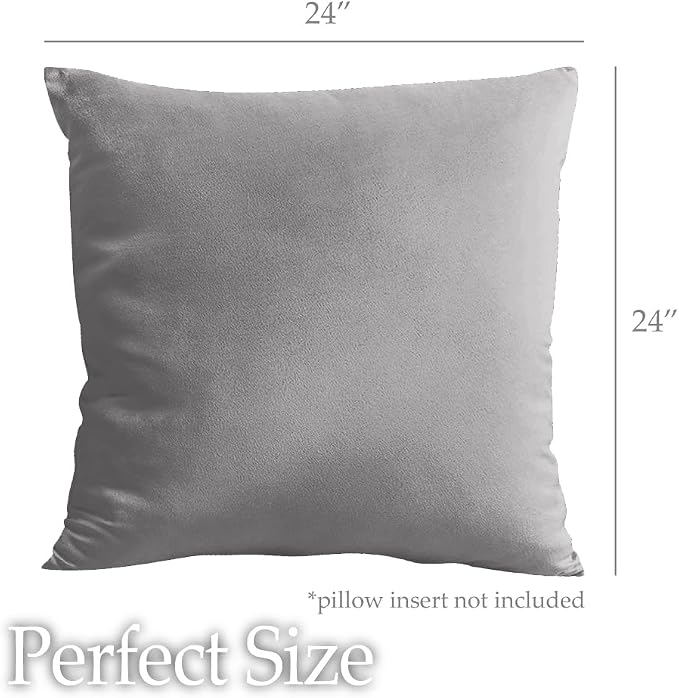 lalaLOOM Velvet Throw Pillow Covers, Set of 2, 24x24 Dark Gray