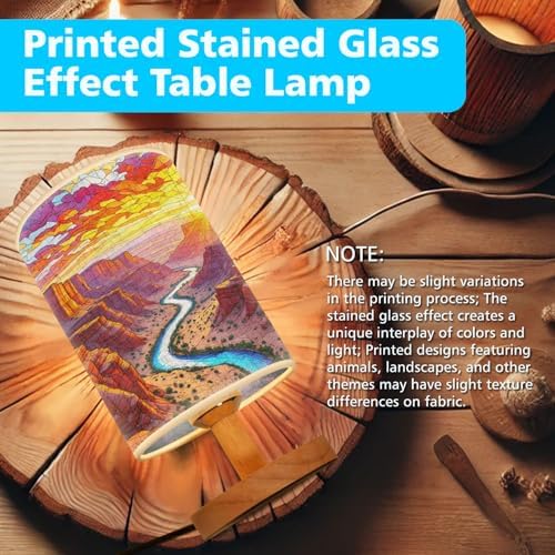 Red Canyon in The Wild West Table Lamp LED 3-Color Pressed Bedside, Red Canyon in The Wild West Shade Lamp with Wood Base for Bedroom Living Room Desk Office TL01