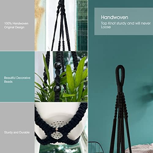RIFNY Macrame Plant Hanger Indoor, Hanging Plant Holder, Black, 2 PCS