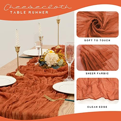 YMHPRIDE 12 Pack Cheesecloth Table Runner 35x70in Terracotta Table Runner