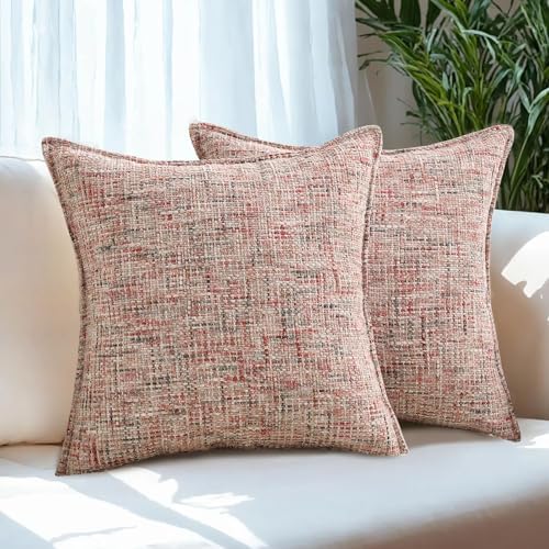 HAUSSY Pack of 2 Chenille Tweed Throw Pillow Covers 16x16 Inch, Blush