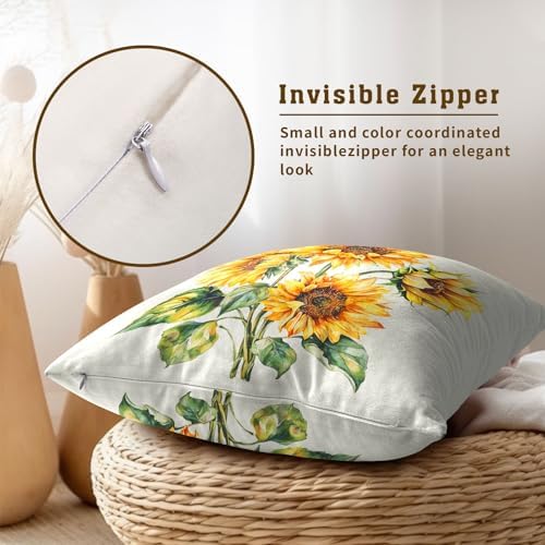Watercolor Sunflower Throw Pillow Covers 22x22 Inch Set of 2 Floral Spring Summer Pillow Case Yellow Flowers Vintage Pillowcases Farmhouse Rustic Seasonal Cushion Cases for Home Couch Sofa