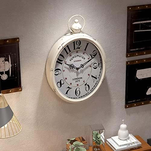 Menterry Large Oval Retro Wall Clock, Rustic Vintage Style, Antique White