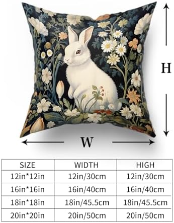 Giwawa 2PCs Easter Bunny Pillow Covers 18"x18" Cute Rabbit Boho Flowers Square Pillowcases Black Spring Floral Wildflower Cotton Throw Cushion Covers for Sofa Couch Patio Indoor Outdoor Decor