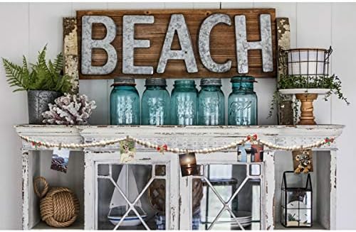 7.2ft Christmas Wood Bead Garland, Farmhouse Wooden Rustic Country Prayer Beads Boho Home Holiday Decoration, Tiered Tray Wall Hanging Decor