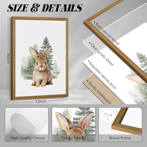 Woodland Animal Nursery Wall Art Decor Set of 6 Baby Boys Room Wall Art Forest Animal Canvas Wall Decor Kids Art Prints Watercolor Bear Deer Fox Pictures Artwork for Bedroom 12x16 Inch Wood Framed