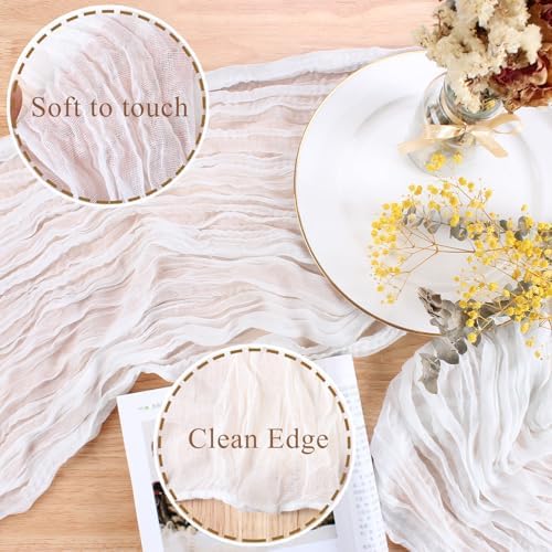 White Cheesecloth Table Runner 10FT Boho Rustic Sheer Cheese Cloth Table Runners 120 Inch Gauze Table Decorations for Wedding Party Bridal Shower Birthday Home Decor