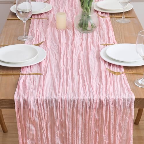 Asee'm Blush Pink Cheesecloth Table Runner Fall 10FT Sheer Wedding Decor