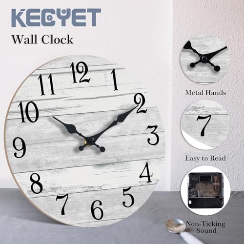 KECYET 10 Inch Wall Clock Battery Operated Gray White Silent Farmhouse