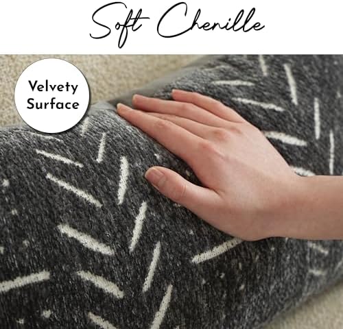 BlissBlush Decorative Lumbar Pillow Covers 12x20 Set of 2, Soft Woven Chenille Accent Pillow Covers for Couch Sofa Bed, Textured Farmhouse Cushion Covers, Charcoal Gray