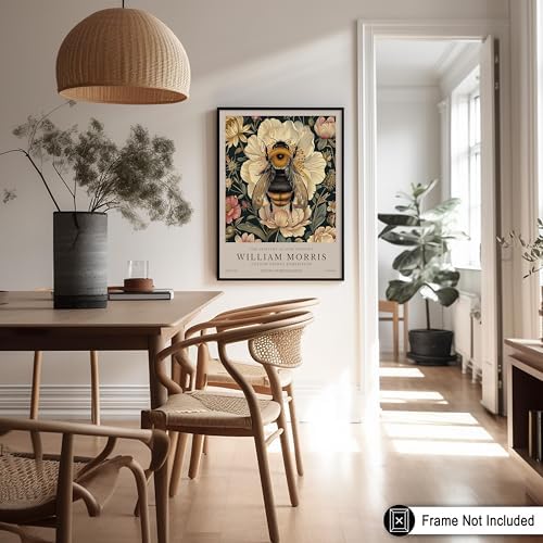 Poster Master William Morris Poster - Bumble Bee Print - Flower Art - Botanical Art - Exhibition Illustration - Animal Illustration - Floral Painting - Bee Artwork - Aesthetic Office or Bedroom Decor - 16x20 UNFRAMED Wall Decor
