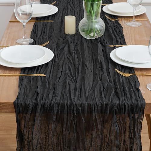 Asee'm 6pcs Black Cheesecloth Table Runner Summer 10FT Boho Gauze Rustic