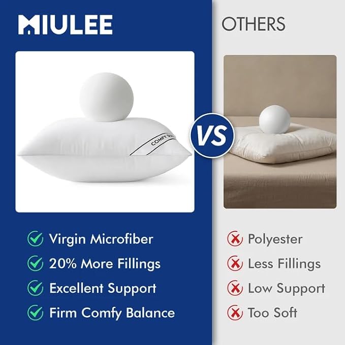 MIULEE 22x22 Pillows Inserts Pack of 4, Down Alternative Virgin Filling | Decorative Pillow Insert, Comfy Support Throw Pillows for Sofa Couch Bed