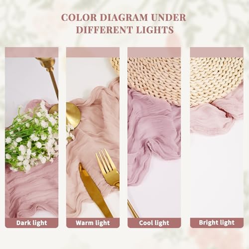 10 Pack Dusty Pink Cheesecloth Table Runner Long,21.5 x 120 Inch