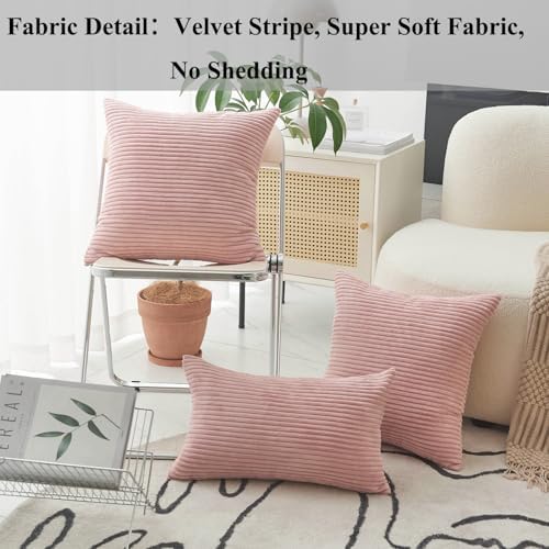Home Brilliant Pink Throw Pillows for Sofa Euro Sham Striped Corduroy Velvet Pillow Covers 60x60 cm Set of 2 Cushion Cover for Couch Decor, 24 x 24 inch, Baby Pink