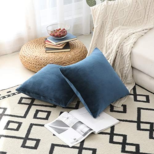 Home Brilliant Navy Blue Pillow Covers Decorations Velvet Soft Modern Accent Pillowcases for Bedding Room Inside Teenboy Babyboy, Set of 2, 18inch(45x45cm), Dark Blue