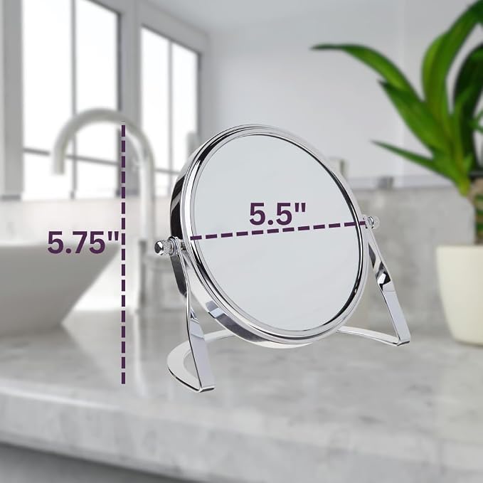 JERDON 5.5" Tabletop Makeup Mirror - 5X Magnification - Chrome - MC113C | Two-Sided 1X View, 5.75" Tall