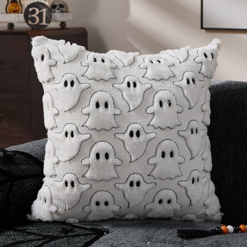 DFXSZ Halloween Pillow Covers 20x20 inch 2Pcs White Black Ghost Halloween Decor