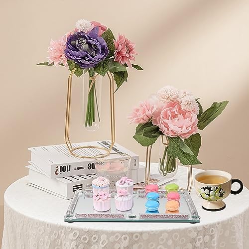 Mirror Perfume Tray for Dresser,Pink Crushed Diamond Filled