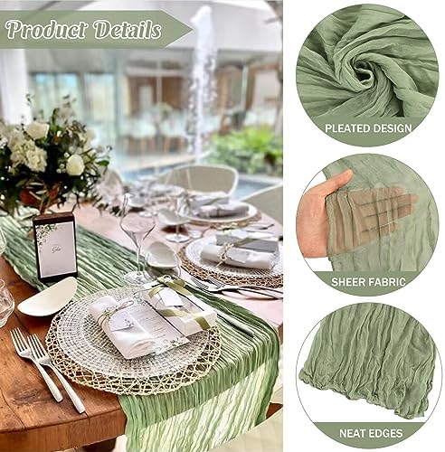 6 Pieces Sage Green 10FT Cheesecloth Table Runner Boho Gauze Fabric Table Runner Rustic Sheer Runner for Wedding Birthday Baby Shower Party Boho Table Decoration（Sage Green）