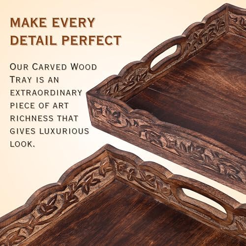 Natural Wooden trays, Serving Bowl for Salad, Veggies and Fruits, Large Deep for Family, Party (Floral Tray)