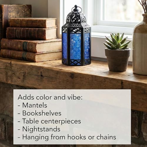 Vela Lanterns Decorative Indoor Moroccan Centerpieces, Cobalt, S, 2-Pack