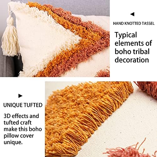 Merrycolor Boho Lumbar Throw Pillow Cover 12x20 inch,Bohemian Tufted Decorative Pillow Covers with Tassels for Couch Sofa Bedroom Living Room