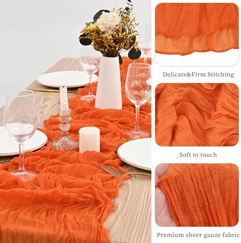 30 Pack Orange Table Runner 10Ft Cheesecloth Table Runner Boho Gauze Cheese Cloth Table Runners Romantic Long Sheer Fabric Burnt Orange Table Runners for Wedding Party Bridal Shower