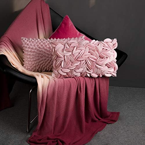 KINGROSE 3D Flower Throw Pillow Cover, 12 X 20 Inches, Velvet, Pink