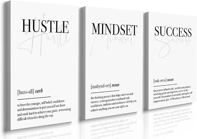 GUBIYU Black and White Hustle Motivational Wall Art Frame Canvas Success Wall Decor Inspirational Quotes Posters Large Office Wall Decor Success Painting Artwork for Office Home Guys Mens Gift 16"x24"