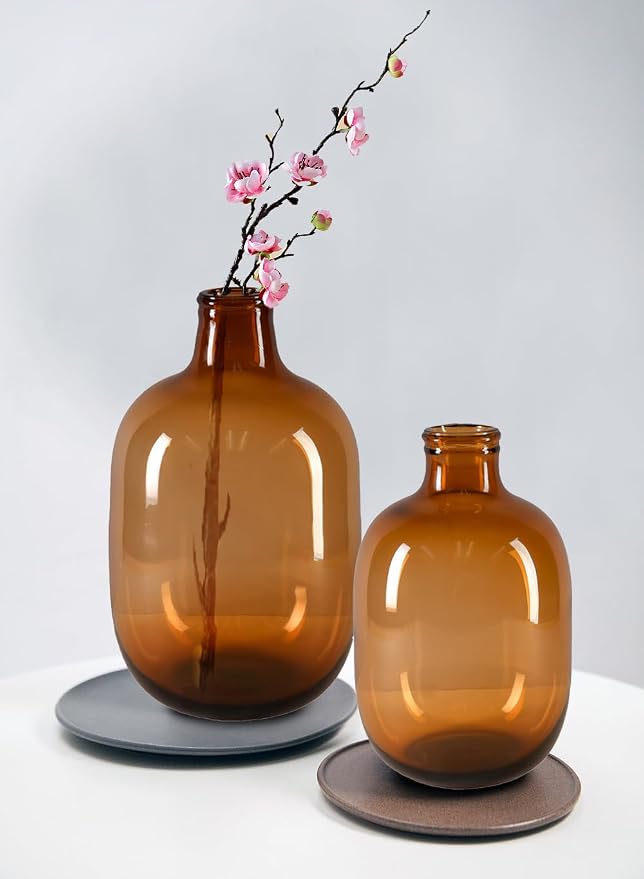 Serene Spaces Living Clear/Brown Tall Vase, Bottle Glass Vase, Elegant Home Decor for Fresh or Dried Flowers, Perfect for Living Rooms, Dining Areas, and Centerpieces (Small - Brown)