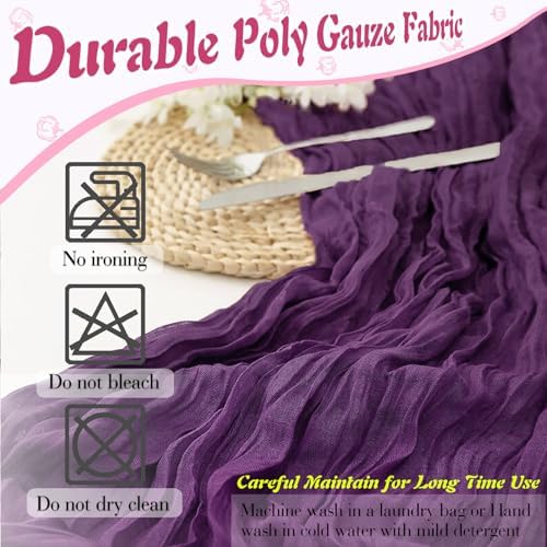 Plum Purple Cheesecloth Table Runner 2 Pack 35" Boho Gauze Table Runner 120 inches Long Runner Rustic Sheer Fabric Bulk for Baby Shower Wedding Bridal Birthday Party Table Decorations