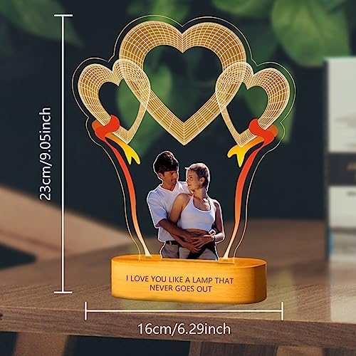 FolHaoth Personalized Photo Acrylic Love Sign Plaque Gifts for Couples Girlfriend Boyfriend Wife Husband Customizable LED Night Light Wooden Base Lamps Desk Bedroom Decor Signs